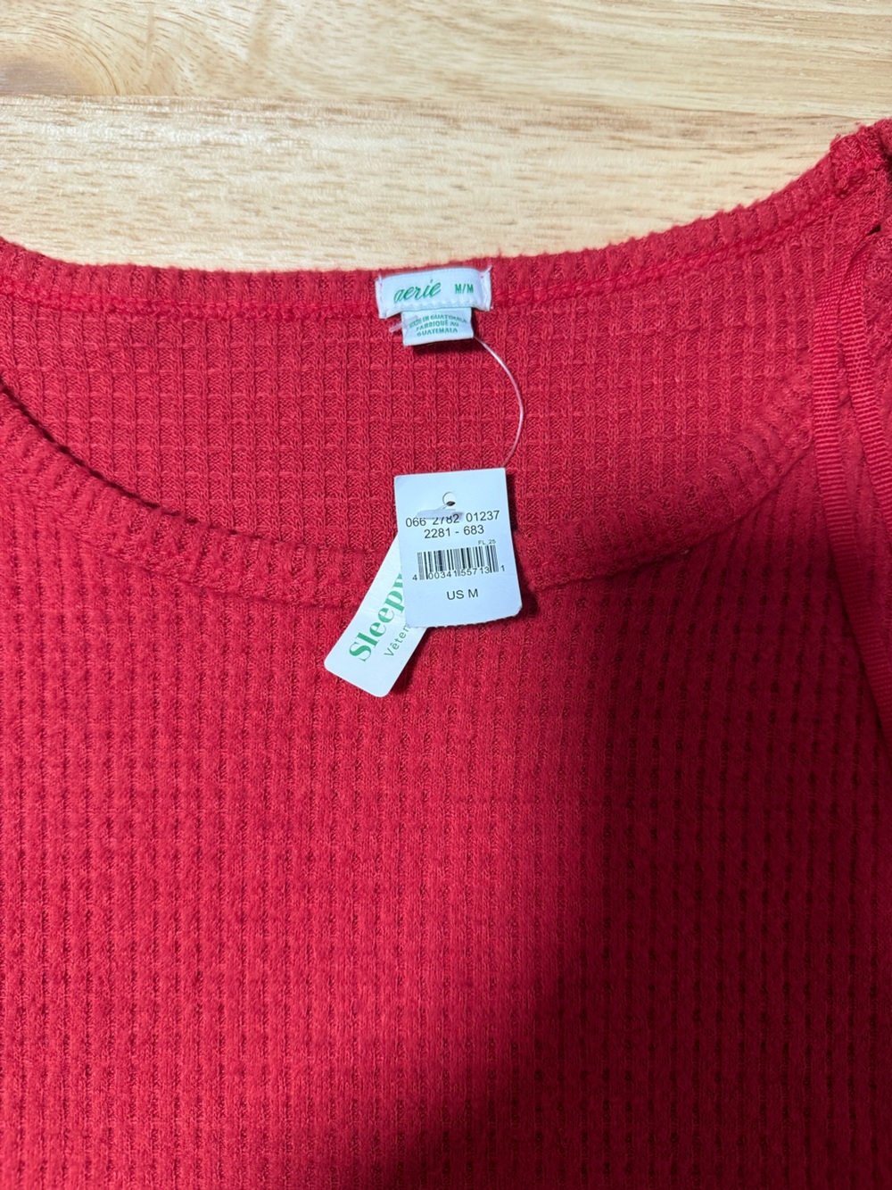 Aerie Women’s Waffle Knit Sleep Shirt NWT Red Long Sleeve Size M - Picture 2 of 6